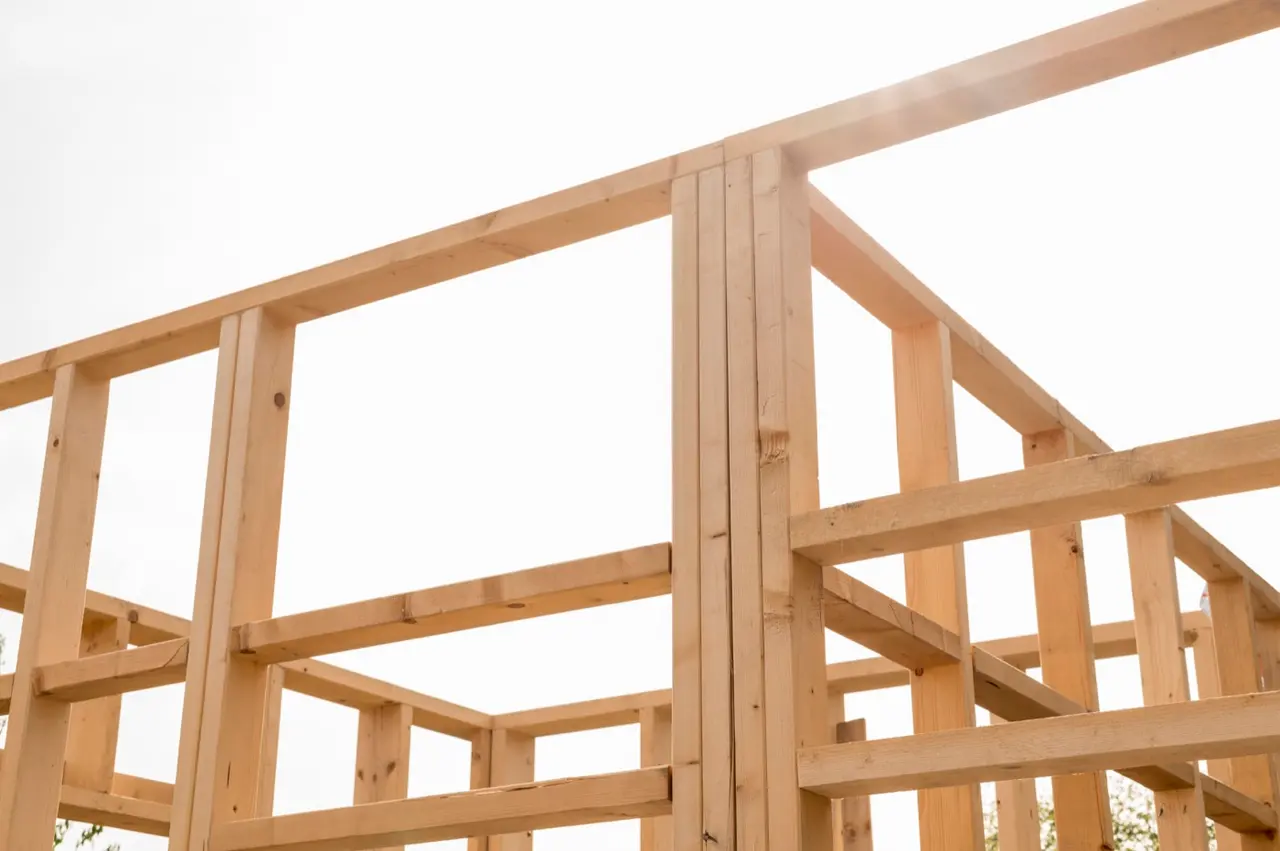 Timber framing at a residential construction site